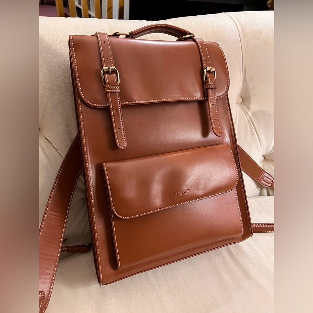 Brown leather backpack